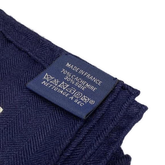 HERMES Chale Carres Navy Black White Cashmere Silk - Scarf - Picture 5 of 7